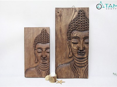 Tranh gỗ đầu phật chạm nổi 3D treo tường W-TRANH-16